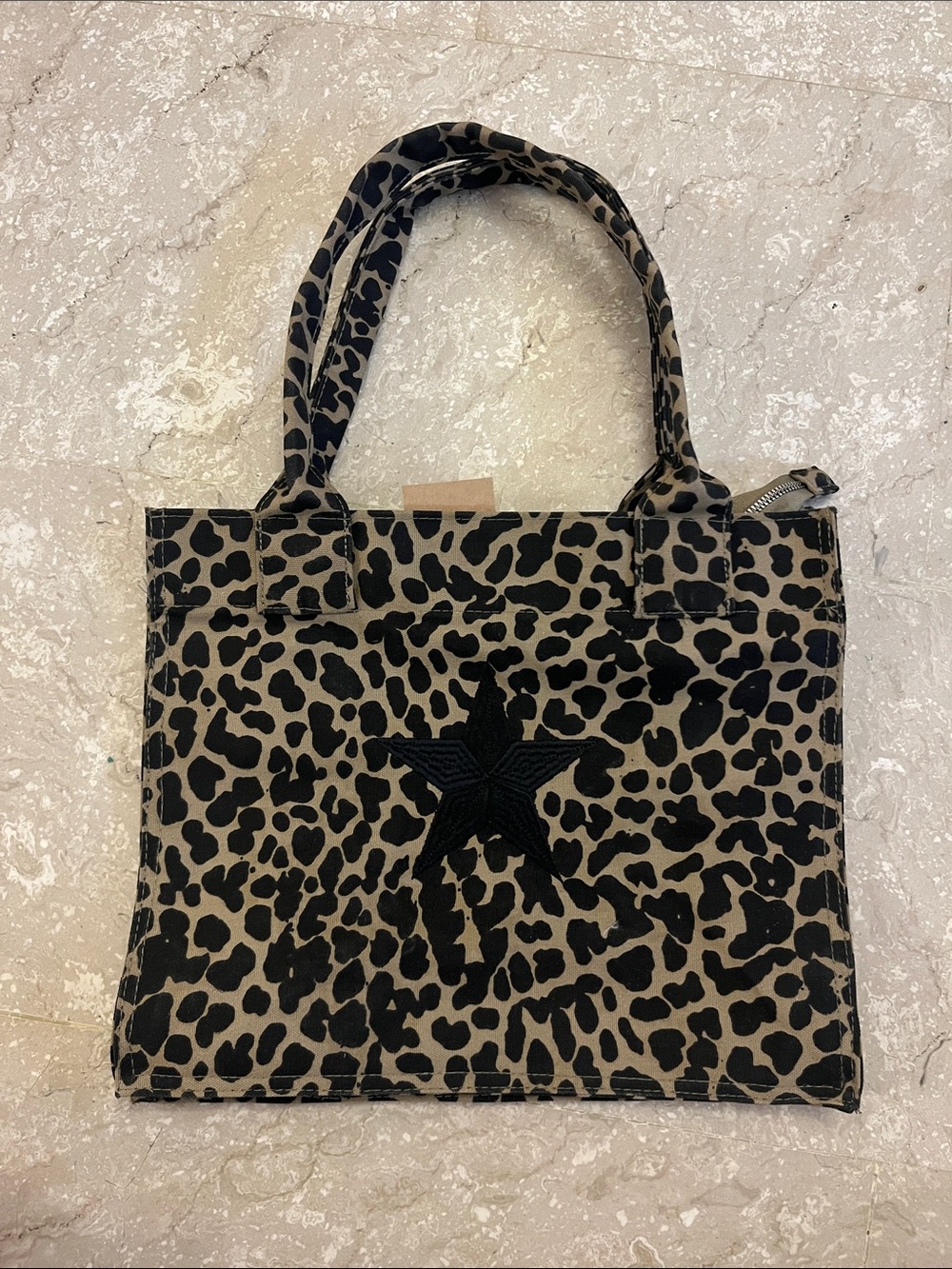 Leopard Print Tote with Black Star Detail - Women Bags Bought in Chile.
